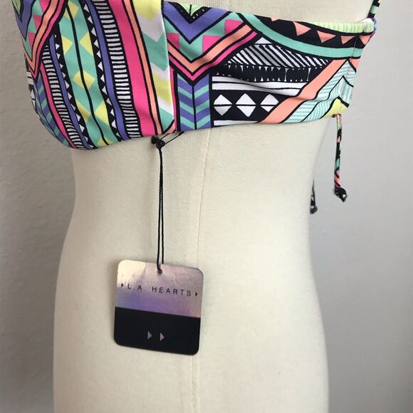 L.A. Hearts Bikini Top Lace Up Tribal Padded Swimwear - Picture 5 of 8